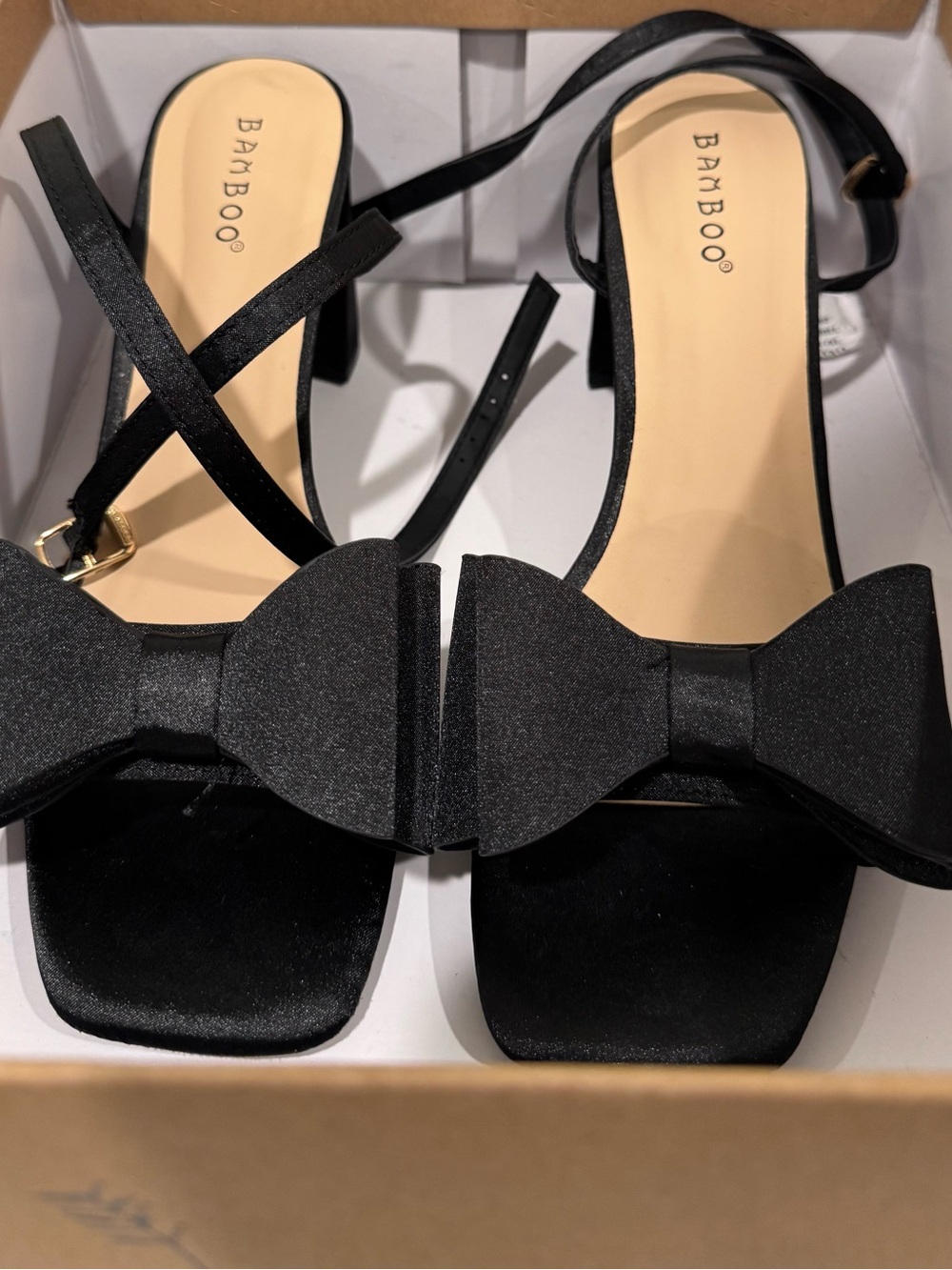 BAMBOO Black Bow-Front Strappy Heels
